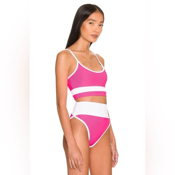 New! Beach Riot Emmy pink white ribbed high waisted bikini bottom 24918 - Picture 4 of 10